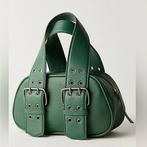 Free People Say Yes Bag Small Oval Green Leather Handbag Buckle Mini Spring